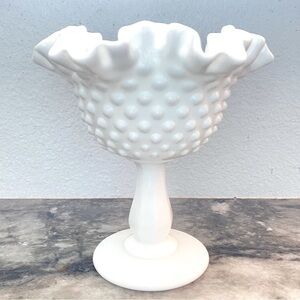 FENTON White Hobnail Milk Glass Candy Dish, Approximately 6”x6”